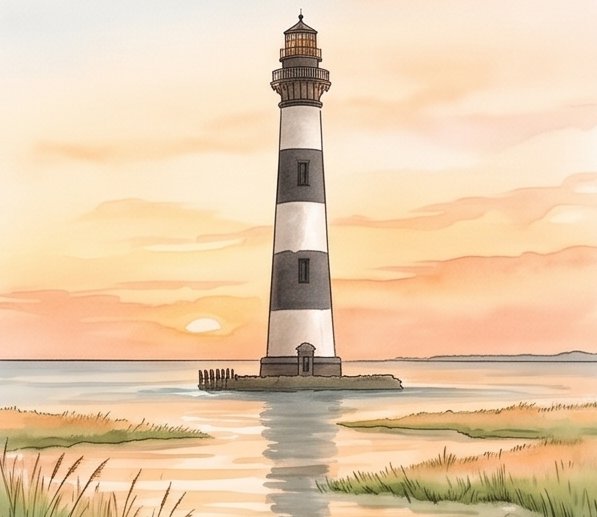 Watercolor: Morris Island Lighthouse